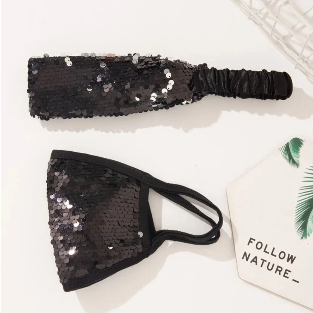 Sequin face Mask cover & Head /Hair Band ♠️